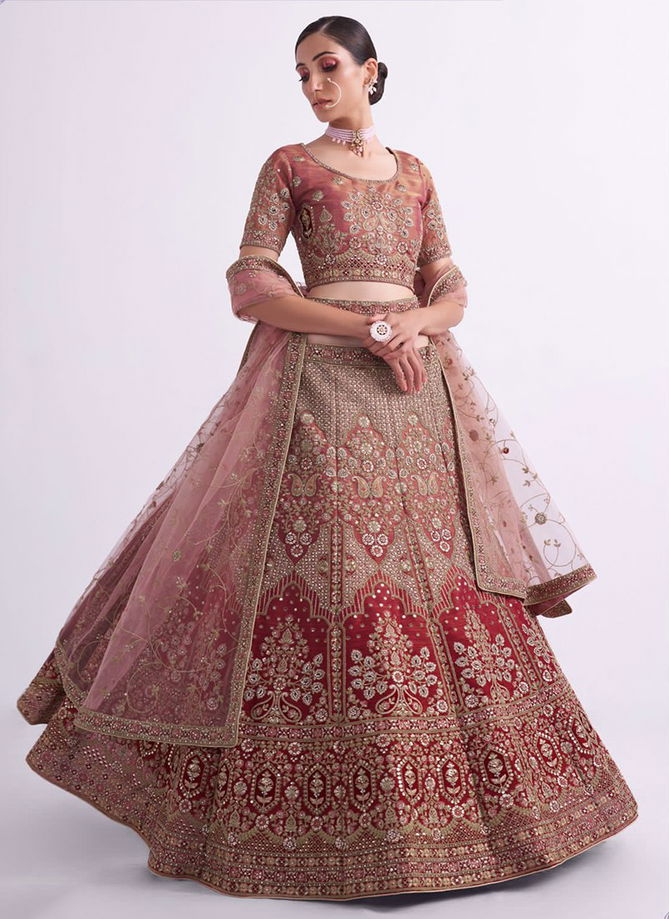 Shaded Rust Colour Bridal Heritage Premium 2 Alizeh New Latest Designer Exclusive Net With Silk Lehenga Choli Collection 1067